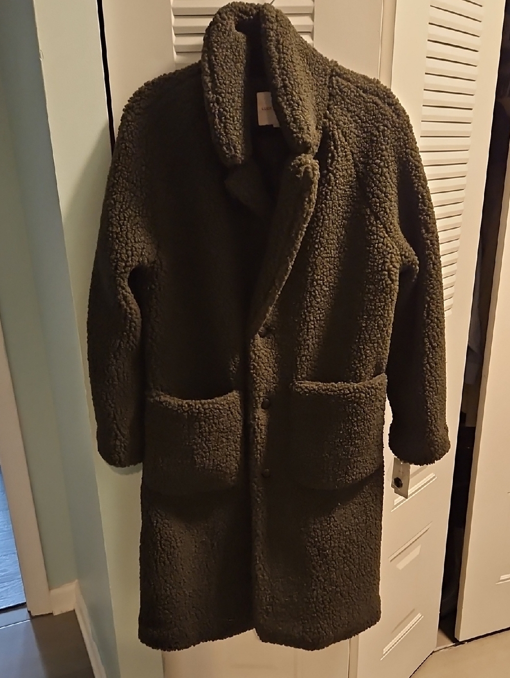 Lucky Brand Olive Sherpa Longline Puffer Coat